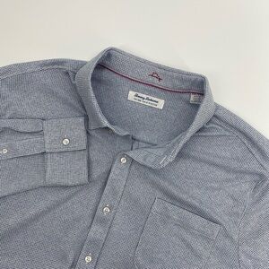 Tommy Bahama Shirt Mens XXL Blue San Lucio Stretch Micro Check Coastal Resort